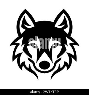 black vector wolf head icon on white background Stock Vector