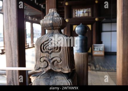 wood barrier and corridor in Nishi Honganji the UNESCO World Heritage Site Stock Photo