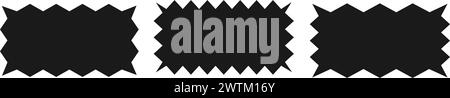 Rectangle with zig zag edge.A set of uneven zigzag rectangular shapes. Black color. Isolated elements for design of text box, button, badge, banner, t Stock Vector