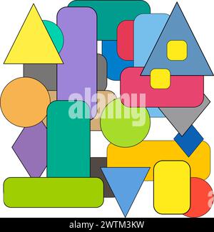 Vivid Geometric Illustrations in Various Bold Colors, Germany Stock Vector