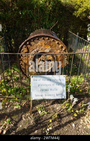 Remains of WW2 Bouncing Bomb, invented by Barnes Wallis.The Petwood Hotel, former Officers Mess of the wartime RAF 617 Dambusters Sqn. Woodhall Spa Stock Photo