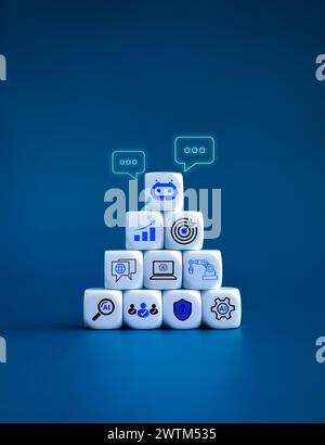 AI service technology concepts. Artificial intelligence, Customizable workflows support tools for business success. Chat bot icon on top of pyramid bl Stock Photo