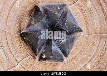 Pyramids of tea bags top view Stock Photo