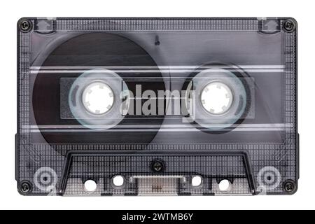 Transparent cassette tape with visible inner parts isolated on white background Stock Photo