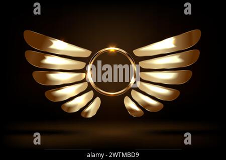 3d winged gold logo vector illustration Stock Vector