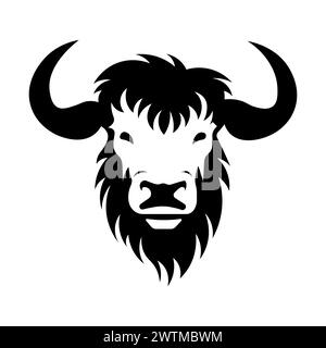 black vector yak head icon on white background Stock Vector