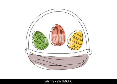 Basket with eggs, one line drawing vector illustration for Easter Stock ...