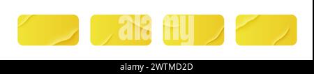 White stickers, glued paper patches and adhesive tapes with wrinkles. set of rectangular blank sticky tags and labels with folds . Vector illustration Stock Vector