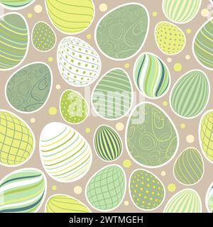 Easter Eggs with seamless ornament pattern. Vector line pattern with Easter eggs on the blue background. Concept of Happy Easter. Seamless pattern. Stock Vector