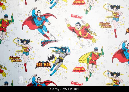 Retro 80s superhero wallpaper. Stock Photo