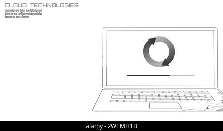 Laptop system update settings. Computer online cloud data storage technology progress upgrade software app development vector illustration Stock Vector