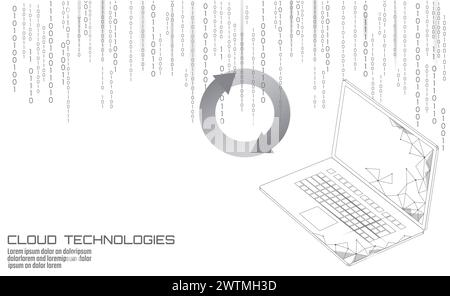 Laptop system update settings. Computer online cloud data storage technology progress upgrade software app development vector illustration Stock Vector
