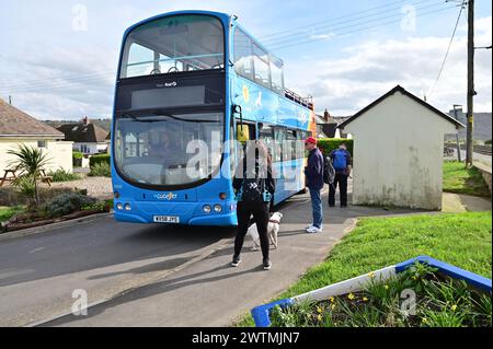 Weston Super Mare, Somerset, UK. 18 March, 2024. A sight seeing journey along the coast from Weston Super Mare on an open top bus to Sand Bay. Picture Credit: Robert Timoney/Alamy Live News Stock Photo