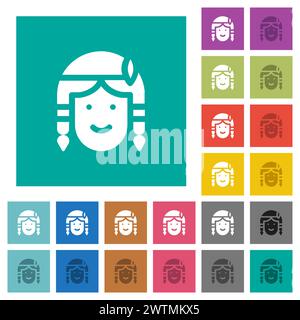 Native american avatar solid multi colored flat icons on plain square backgrounds. Included white and darker icon variations for hover or active effec Stock Vector