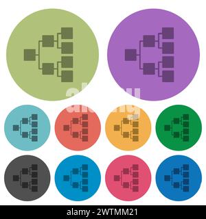 Organizational chart right solid darker flat icons on color round background Stock Vector