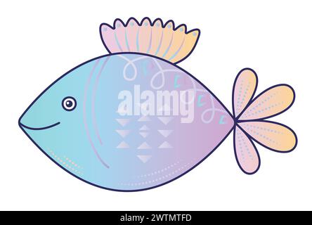 Cute fish, gradient preppy nautical illustration Stock Vector