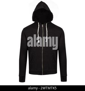 A man is wearing a black hoodie with a white hood Stock Photo