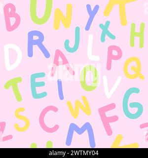 Seamless letters colorful pattern pink background Stock Vector