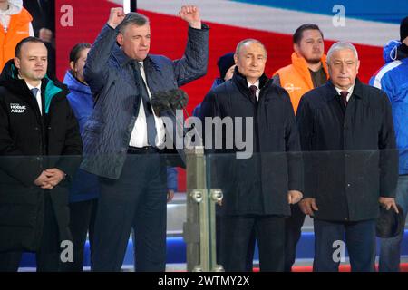 Moscow, Russia. 18th Mar, 2024. Russian President Vladimir Putin (2nd R) stands with defeated presidential candidates at a concert to celebrate first anniversary of Crimea annexation on Red Square in Moscow after his landslide victory in the presidential election, March 18, 2024. Photo by Yuri Gripas/ABACAPRESS.COM Credit: Abaca Press/Alamy Live News Stock Photo