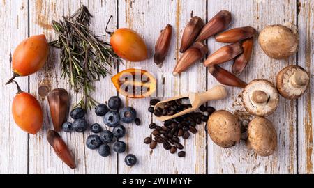 Brazilian Mantiqueira Region Typical Ingredients. Tamarillo, Pinion 