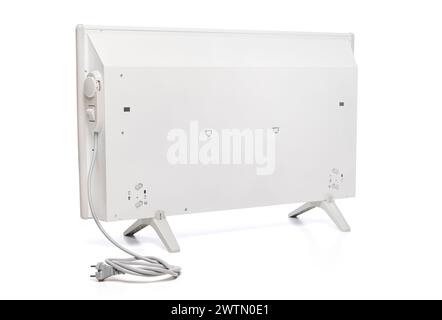 Smart convector heater close-up rear view. Electric panel heating concept. Radiator. Home electric heater isolated on white Stock Photo