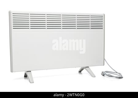 Electric heater battery. Radiator. Home electric heater convector isolated on white background. Equipment for rapid heating of the room. Stock Photo