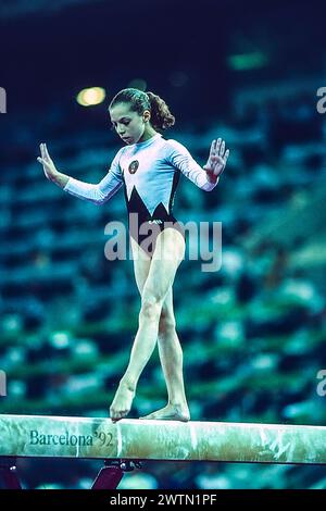 Tatiana Lysenko (EUN) competing in the women's artistic team all-around gymnastics at the 1992 Olympic Summer Games. Stock Photo