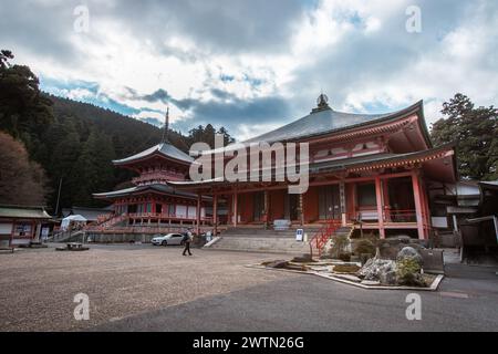 East Pagoda in Enryakuji Temple in mystic mood. Hieizan Enryaku-ji is a Tendai monastery located on Mt Hiei. Hokkesoujiintoutou. Stock Photo