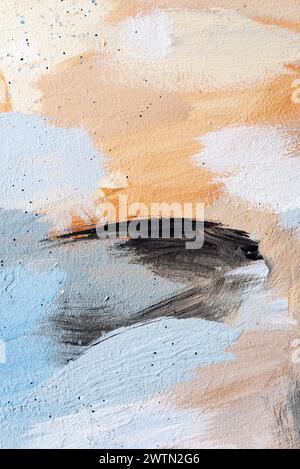Abstract background chaotically smeared with acrylic paint. Image of a blue, beige, black and brown strokes of brush with texture of wet stucco Stock Photo