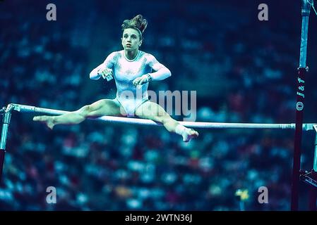 Wendy Bruce (USA) competing in the women's artistic team all-around ...