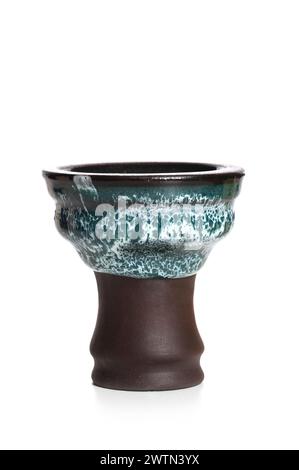 Brown and blue ceramic clay hookah bowl isolated on white background Stock Photo