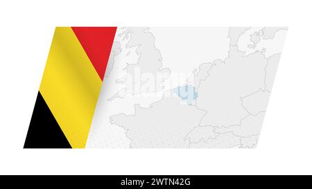 Belgium map in modern style with flag of Belgium on left side. Vector illustration of a map. Stock Vector