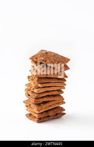 snack mini cracker with tomato and basil isolated on white background. Stock Photo