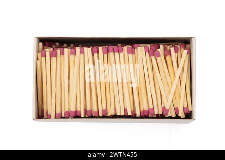 open match box with unlit matches isolated on a white background. Stock Photo
