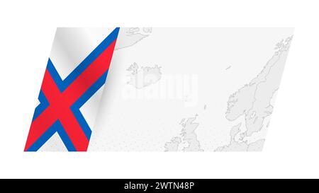 Faroe Islands map in modern style with flag of Faroe Islands on left side. Vector illustration of a map. Stock Vector