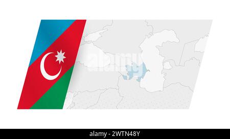 Azerbaijan map in modern style with flag of Azerbaijan on left side. Vector illustration of a map. Stock Vector