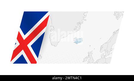 Iceland map in modern style with flag of Iceland on left side. Vector illustration of a map. Stock Vector