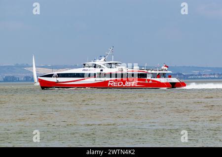Red Jet Hi-Speed service. Red Jet 6, near Cowes, Isle of Wight, England, United Kingdom, Europe Stock Photo