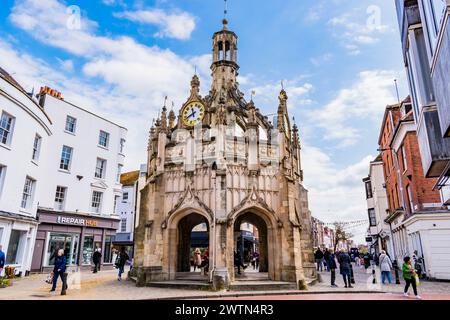 View from West st. Chichester Cross, which is a type of buttercross familiar in old market towns, was built in 1501 as a covered marketplace, and stan Stock Photo