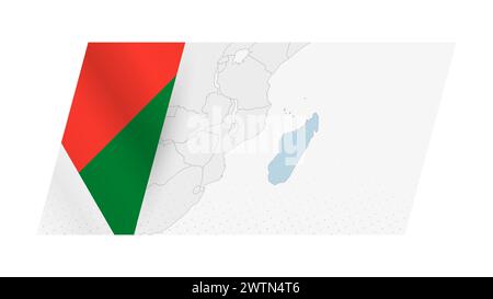 Madagascar map in modern style with flag of Madagascar on left side. Vector illustration of a map. Stock Vector