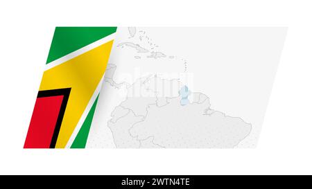 Guyana map in modern style with flag of Guyana on left side. Vector illustration of a map. Stock Vector