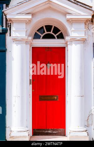 Red painted georgian door. Little London. Chichester, West Sussex, South East, England, United Kingdom, Europe Stock Photo