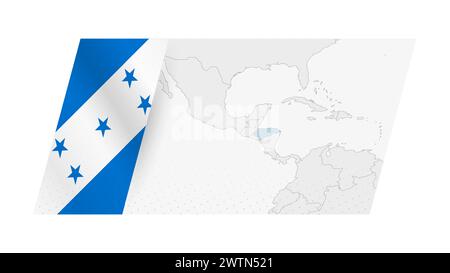 Honduras map in modern style with flag of Honduras on left side. Vector illustration of a map. Stock Vector