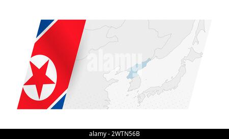 North Korea map in modern style with flag of North Korea on left side. Vector illustration of a map. Stock Vector