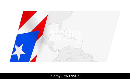 Puerto Rico map in modern style with flag of Puerto Rico on left side. Vector illustration of a map. Stock Vector