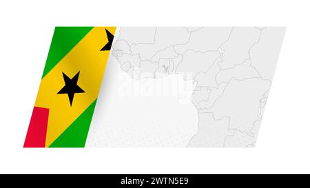 Sao Tome and Principe map in modern style with flag of Sao Tome and Principe on left side. Vector illustration of a map. Stock Vector