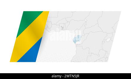 Gabon map in modern style with flag of Gabon on left side. Vector illustration of a map. Stock Vector