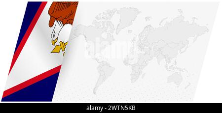 World map in modern style with flag of American Samoa on left side. Stock Vector