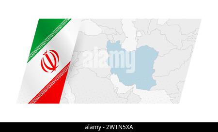 Iran map in modern style with flag of Iran on left side. Vector illustration of a map. Stock Vector