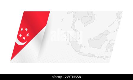 Singapore map in modern style with flag of Singapore on left side. Vector illustration of a map. Stock Vector